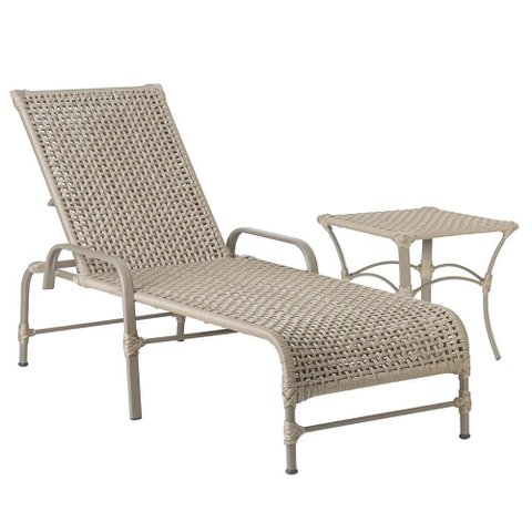1 Espreguiçadeira Catar e 1 Mesa Garden Fendi e Corda Náutica Trama Original Jardim Alumínio