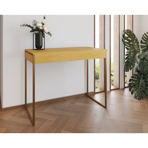 Aparador Industrial Califórnia 137x40 Ferro Dourado Tampo Canela