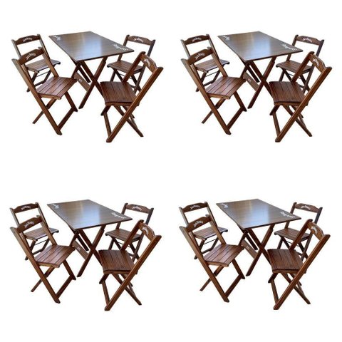 Kit 4 Conjuntos Mesa Dobrável Madeira 110x70 com 4 Cadeiras Personalizada Jack Imbuia - Tarimatã