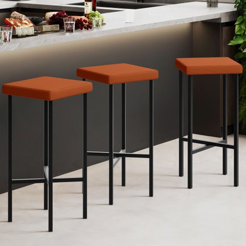 Kit 06 Banquetas Alta Bar Cozinha Sala de Jantar Preto Stella L02 Tecido Terracota - Lyam Decor