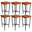 Ver imagem 2 de Kit 06 Banquetas Alta Bar Cozinha Sala de Jantar Preto Stella L02 Tecido Terracota - Lyam Decor