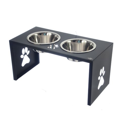 Comedouro Elevado Duplo Cão Porte M Preto