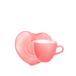Jogo de Xícaras de Vidro Rosa 85ml com Pires em Formato de Coração Elegância e Charme para Seu Café - 2