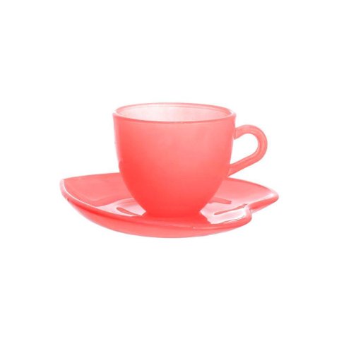 Jogo de Xícaras de Vidro Rosa 85ml com Pires em Formato de Coração Elegância e Charme para Seu Café