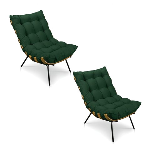 Kit 2 Poltronas Costela Suede Base Metálica - Pallazio - Verde