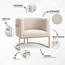 Ver imagem 6 de Poltrona Decorativa Luna Bouclé Premium para Sala Escritório Recepção Base Circular em Ferro Madeira