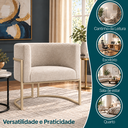 Ver imagem 4 de Poltrona Decorativa Luna Bouclé Premium para Sala Escritório Recepção Base Circular em Ferro Madeira