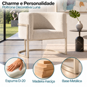 Ver imagem 2 de Poltrona Decorativa Luna Bouclé Premium para Sala Escritório Recepção Base Circular em Ferro Madeira