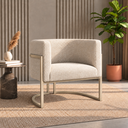 Ver imagem 1 de Poltrona Decorativa Luna Bouclé Premium para Sala Escritório Recepção Base Circular em Ferro Madeira