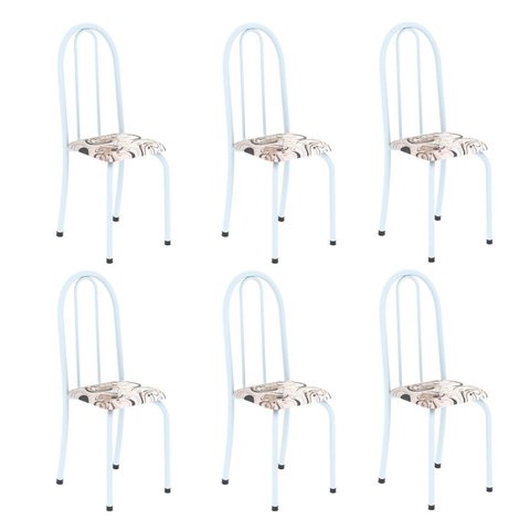 Kit 6 Cadeiras Tubular 96x36x41 cm Iris B Branco/Arabesco