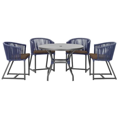 Mesa com 4 Cadeiras e Noronha Estofado 9 Trama Original Azul