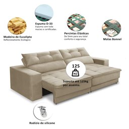 Sofá Retrátil e Reclinável 3 Lugares 1,90m com Molas Emily Suede Adonai Estofados - 3 Sofá Retrátil e Reclinável 3 Lugares 1,90m com Molas Emily Suede Adonai Estofados - 3