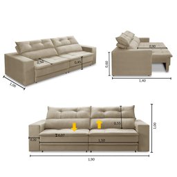 Sofá Retrátil e Reclinável 3 Lugares 1,90m com Molas Emily Suede Adonai Estofados - 2 Sofá Retrátil e Reclinável 3 Lugares 1,90m com Molas Emily Suede Adonai Estofados - 2