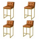 Ver imagem 2 de Banqueta Cozinha Alta com Encosto Industrial Kit 4 Dourado Lirina Pu C05 - D’Rossi