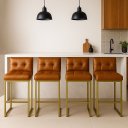 Ver imagem 1 de Banqueta Cozinha Alta com Encosto Industrial Kit 4 Dourado Lirina Pu C05 - D’Rossi