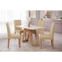 Ver imagem 1 de Conjunto: Mesa de Cozinha Carol Tampo Madeirado C/ Vidro 130x80cm e 4 Cadeiras Maia Nature/off White