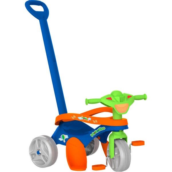 Triciclo Infantil Bandeirante Mototico - 2 em 1 - Pedal e Passeio com Aro - Azul/Laranja/Verde