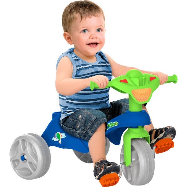 Triciclo Infantil Bandeirante Mototico - 2 em 1 - Pedal e Passeio com Aro - Azul/Laranja/Verde - 3