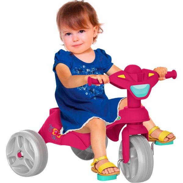 Triciclo Infantil Bandeirante Mototico - 2 em 1 - Pedal e Passeio com Aro - Rosa/Verde - 4