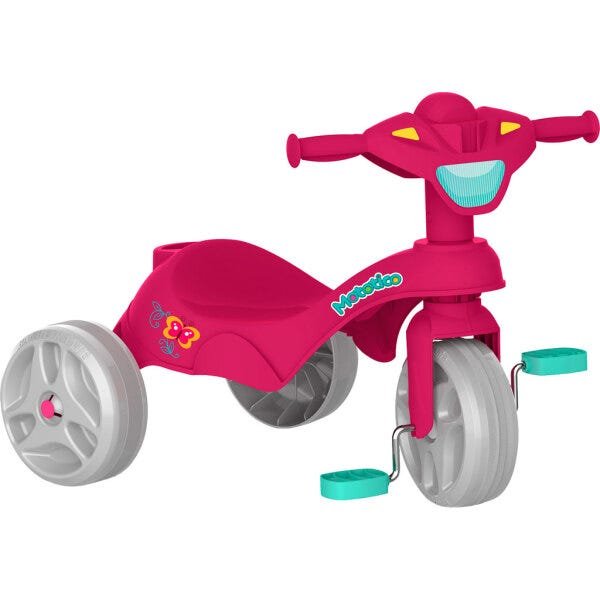 Triciclo Infantil Bandeirante Mototico - 2 em 1 - Pedal e Passeio com Aro - Rosa/Verde - 3
