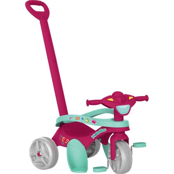 Triciclo Infantil Bandeirante Mototico - 2 em 1 - Pedal e Passeio com Aro - Rosa/Verde - 1