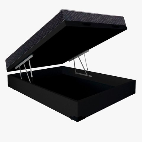 Cama Base Box Baú Casal Reforçado Sintético Preto + Colchão Casal Reforçado D33 17x138x188