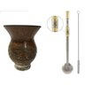 Kit cuia porongo gravada Chaleira e bomba aço inox ouro - 1