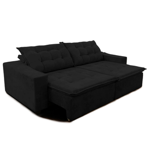 Sofá Amazonas 2,90 metros Retrátil com Molas Suede Veludo Light Preto - Sofá na Web