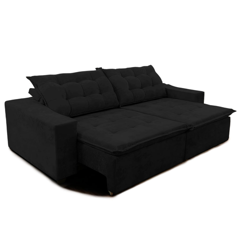 Sofá Amazonas 2,90 metros Retrátil com Molas Suede Veludo Light Preto - Sofá na Web