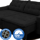 Ver imagem 4 de Sofá Amazonas 2,90 metros Retrátil com Molas Suede Veludo Light Preto - Sofá na Web