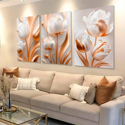 Quadros Decorativos Florais Rosas Tulipas Douradas Moderno - 2