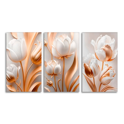 Quadros Decorativos Florais Rosas Tulipas Douradas Moderno - 4