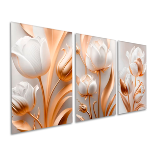 Quadros Decorativos Florais Rosas Tulipas Douradas Moderno