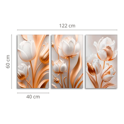 Quadros Decorativos Florais Rosas Tulipas Douradas Moderno - 3