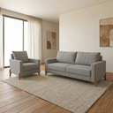 Ver imagem 1 de Conjunto Sofá 02 Lugares Living Topázio e Uma Poltrona Tecido Linho Cinza Claro 2,20m