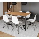 Ver imagem 1 de Mesa Industrial Jantar Retangular 137x90cm Canela Base V com 6 Cadeiras Eames Eiffel Brancas Ferro P