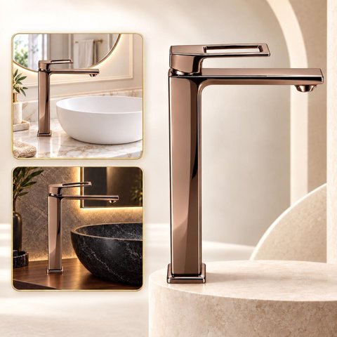 Torneira Doha Rose Gold Alta Aço Inox 304 Luxo Goldenx