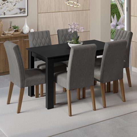 Conjunto Sala de Jantar Mesa Tampo de Madeira 6 Cadeiras Allegro Madesa