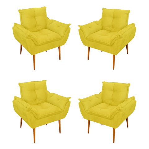 Kit 04 Cadeiras Poltronas de Luxo Opala Sala, Quarto Cor:amarelo