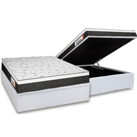 Cama Box Baú Casal Colchão Anatômico Plumatex Falcon Ultra Firme + Base Crc Courano White(138x188