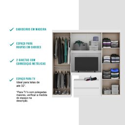 Guarda Roupa Solteiro 6 Portas, 2 Gavetas, Escrivaninha e Gaveteiro Porto Móveis Carraro - 7