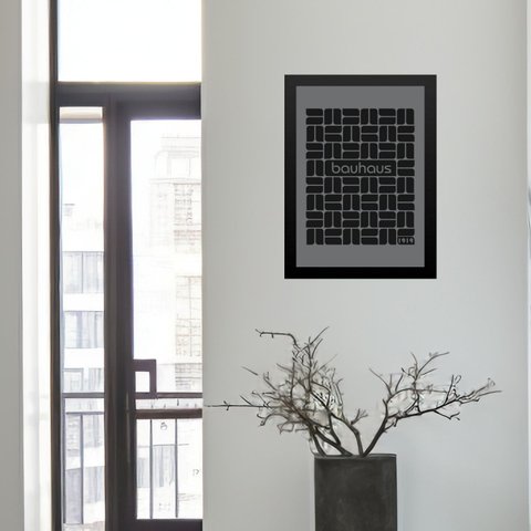Quadro Bauhaus Grey And Black Minimalist Poster 24x18cm:moldura Preta