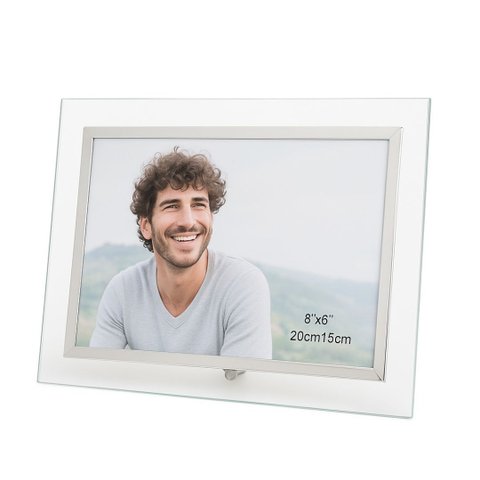 Porta Retrato Vidro Prime Borda Prata para Fotos 15x20 Horizontal - Tuut