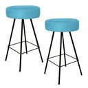 Ver imagem 1 de Kit 02 Banqueta Alta Laisa Industrial Redonda Cozinha Bar Balcão Bistrô Ferro Preto Suede Azul Turqu