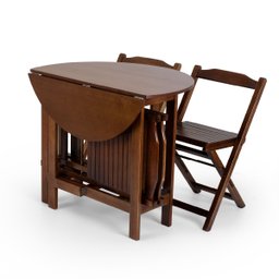 Conjunto Dobrável Prático Mesa 4 Cadeiras Redondo Imbuia Bar Cozinha - 3