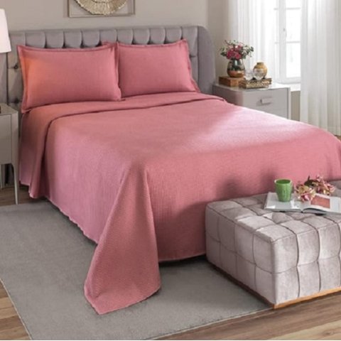 Kit Colcha Piquet Liso Dohler King Rose