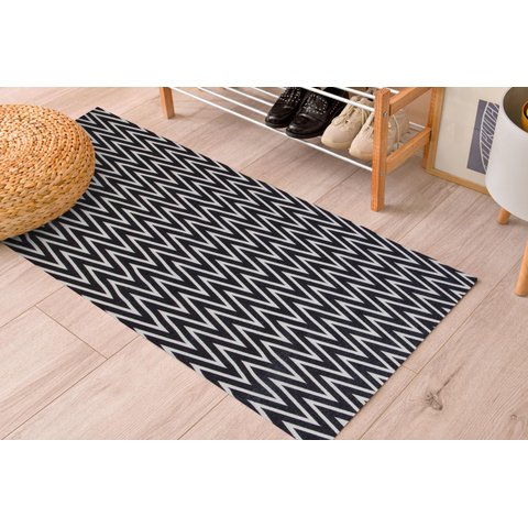 Tapete Passadeira 1,35MX50CM Zig Zag Preto Antiderrapante Para Quarto Sala ou Cozinha