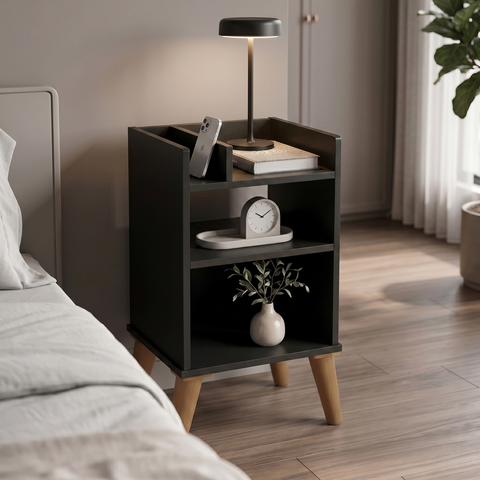 Mesa de Cabeceira Lateral Canto de Cama Multiuso Preta
