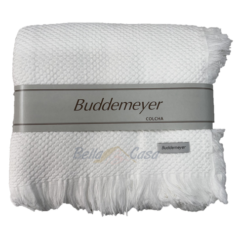 Manta / Colcha Jacque com Franja Buddemeyer Branco 1011 Solteiro 160 X 220