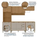 Ver imagem 5 de Cozinha Compacta Modulada 5 Peças 270cm 11 Portas e 2 Gavetas Colors Marrom Freijó/Cinza Niquel